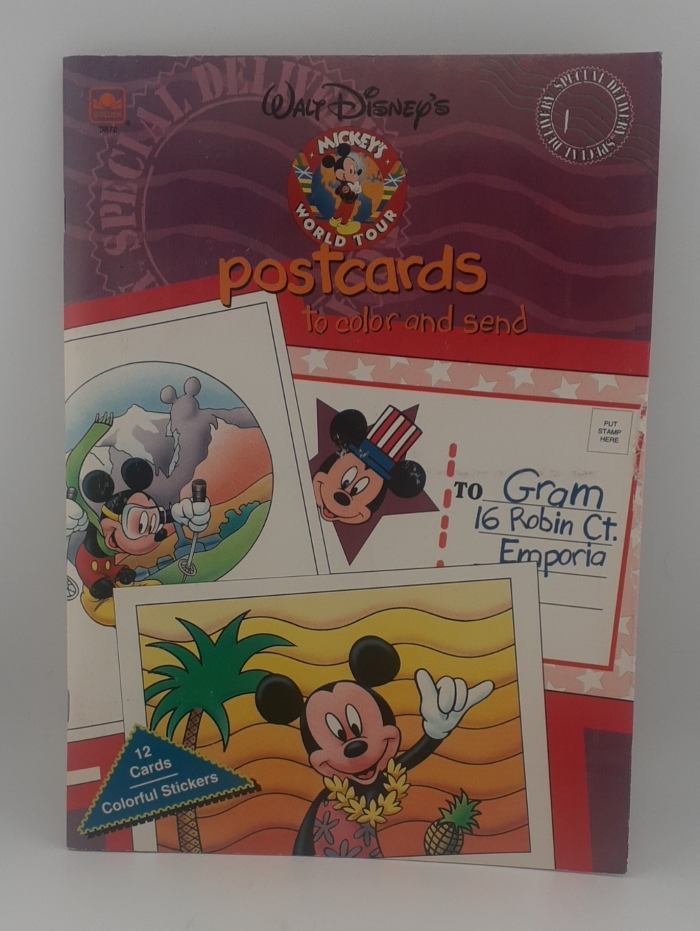 Vintage Golden Book Walt Disney's Mickey's World Tour Postcards To Colour & Send